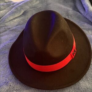 Black Fedora Hat with Red Band